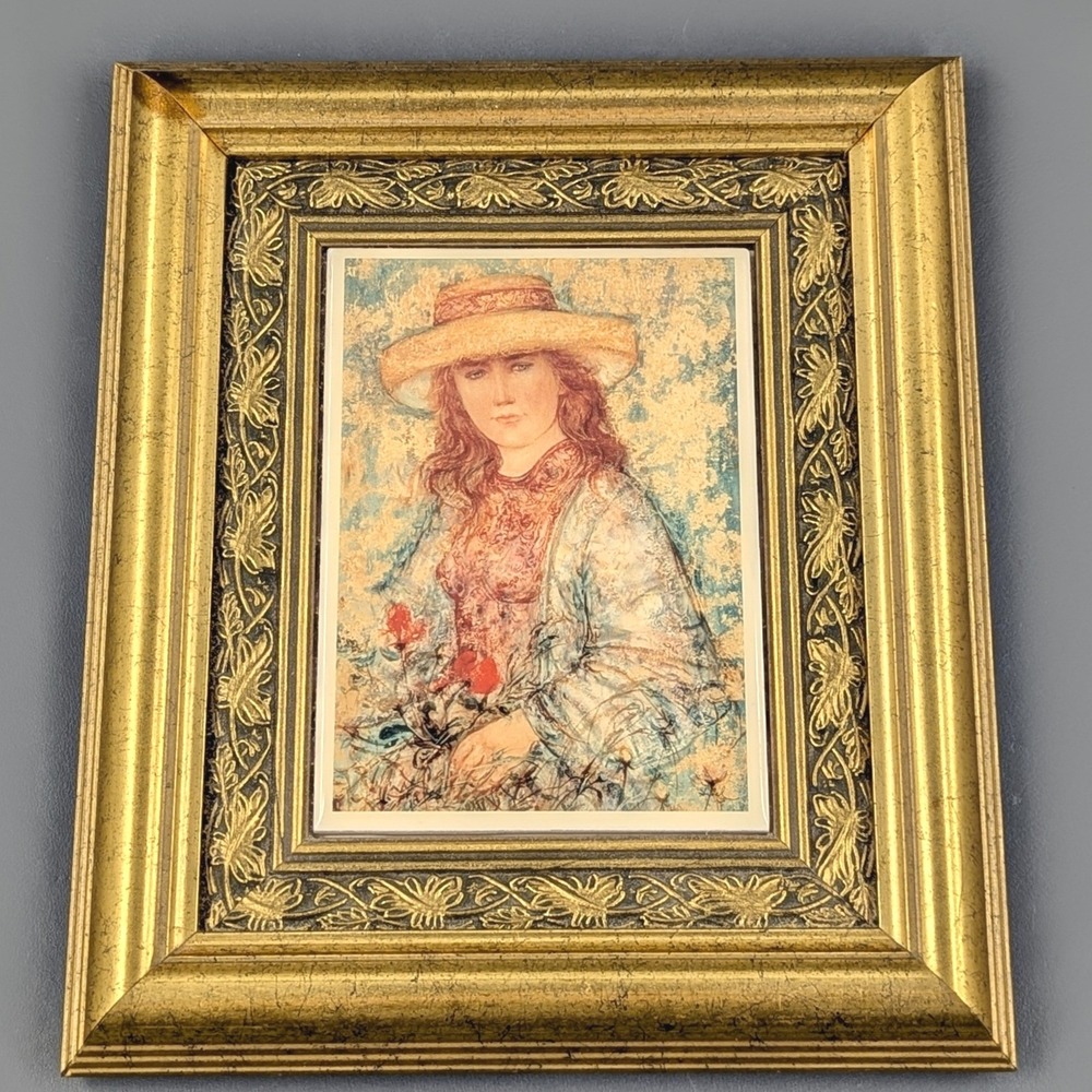 Edna Hibel Proud To Be A Woman Framed Ceramic Tile Art Golden Image Collection